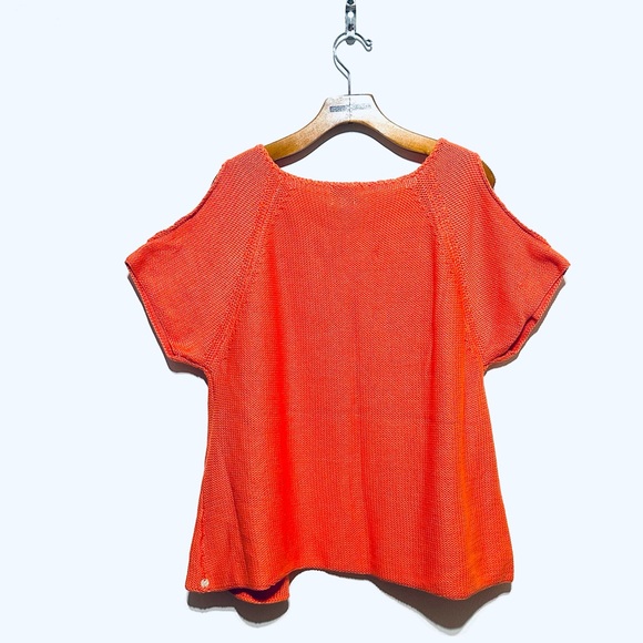Pure Handknit by Neon Buddha Orange Cold Shoulder Handmade Sweater Cardigan Top - Picture 2 of 9